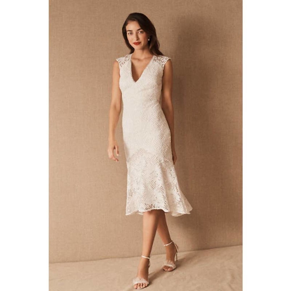 NWT ML Monique Lhuillier x BHLDN Lorre Cap Sleeve Lace Dress White Size 2